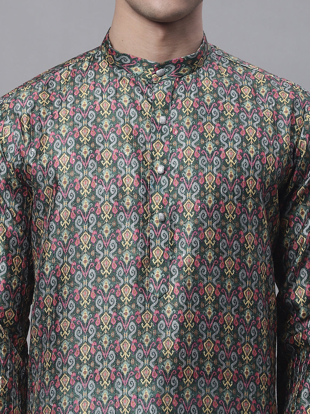 Jompers Men's Olive Green Digital Printed Kurta Pyjama Set
