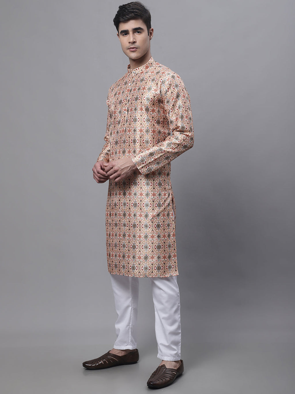 Jompers Men's Peach Digital Printed Kurta Pyjama Set