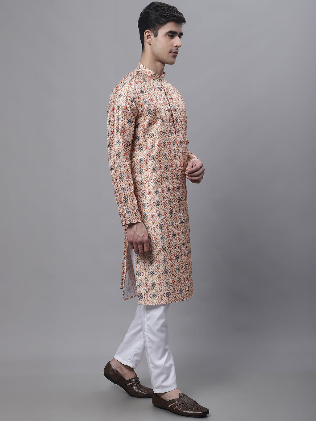 Jompers Men's Peach Digital Printed Kurta Pyjama Set