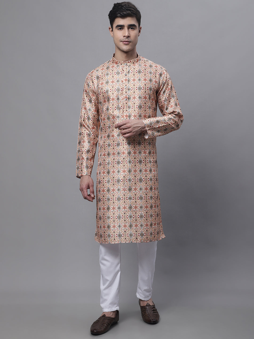Jompers Men's Peach Digital Printed Kurta Pyjama Set