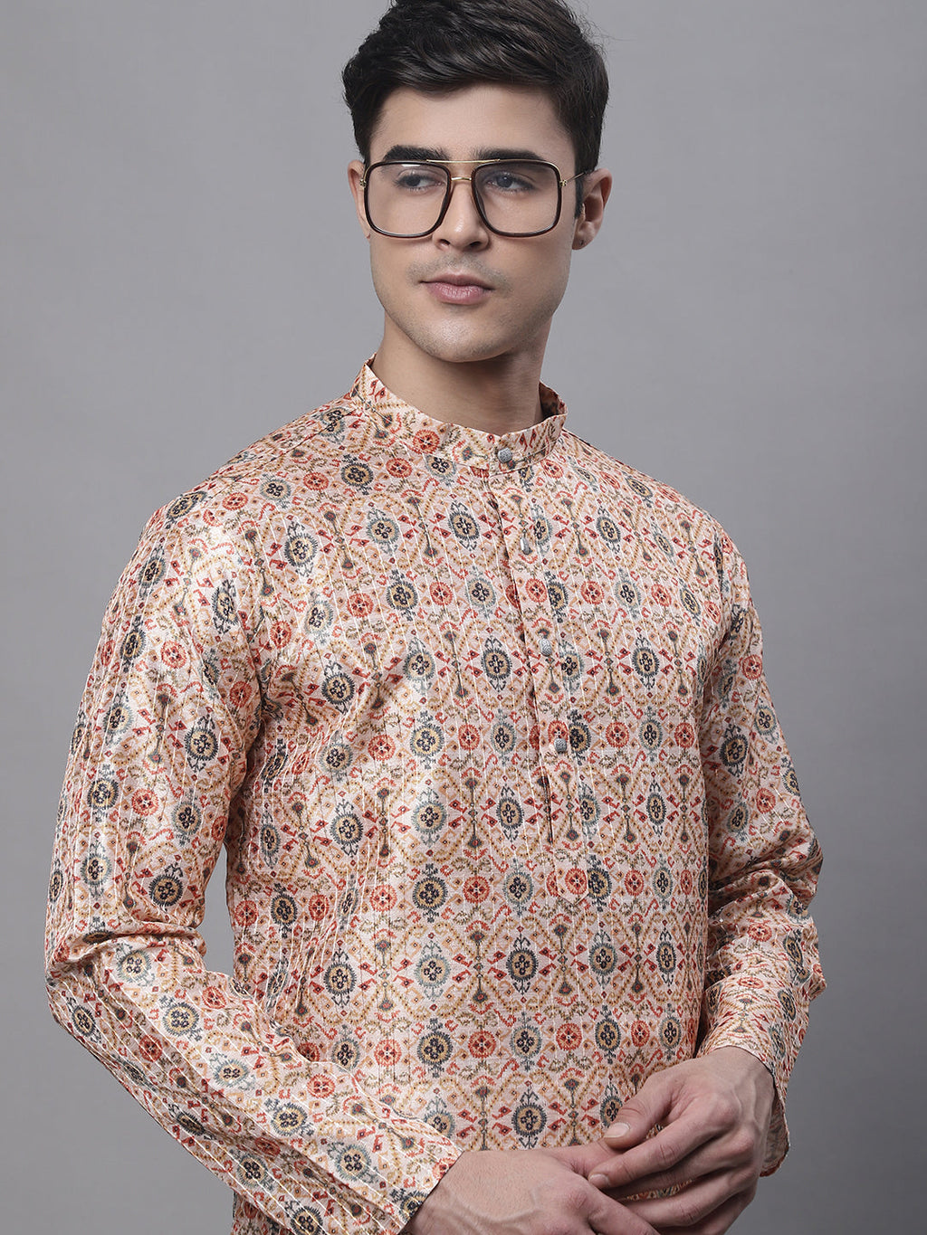 Jompers Men's Peach Digital Printed Kurta Pyjama Set