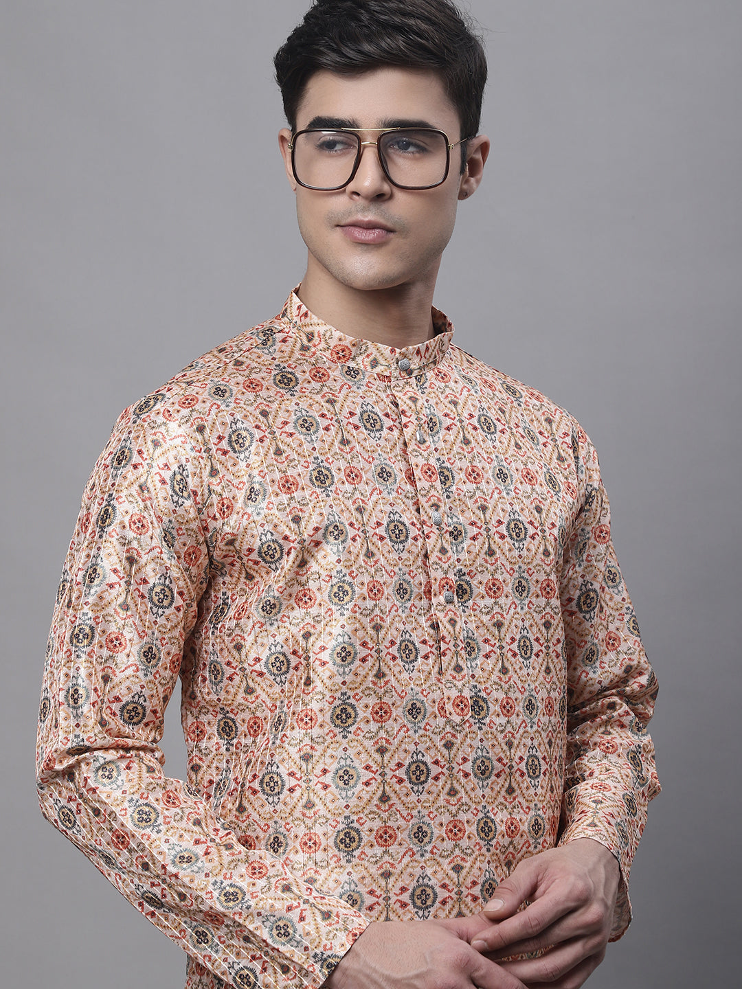 Jompers Men's Peach Digital Printed Kurta Pyjama Set
