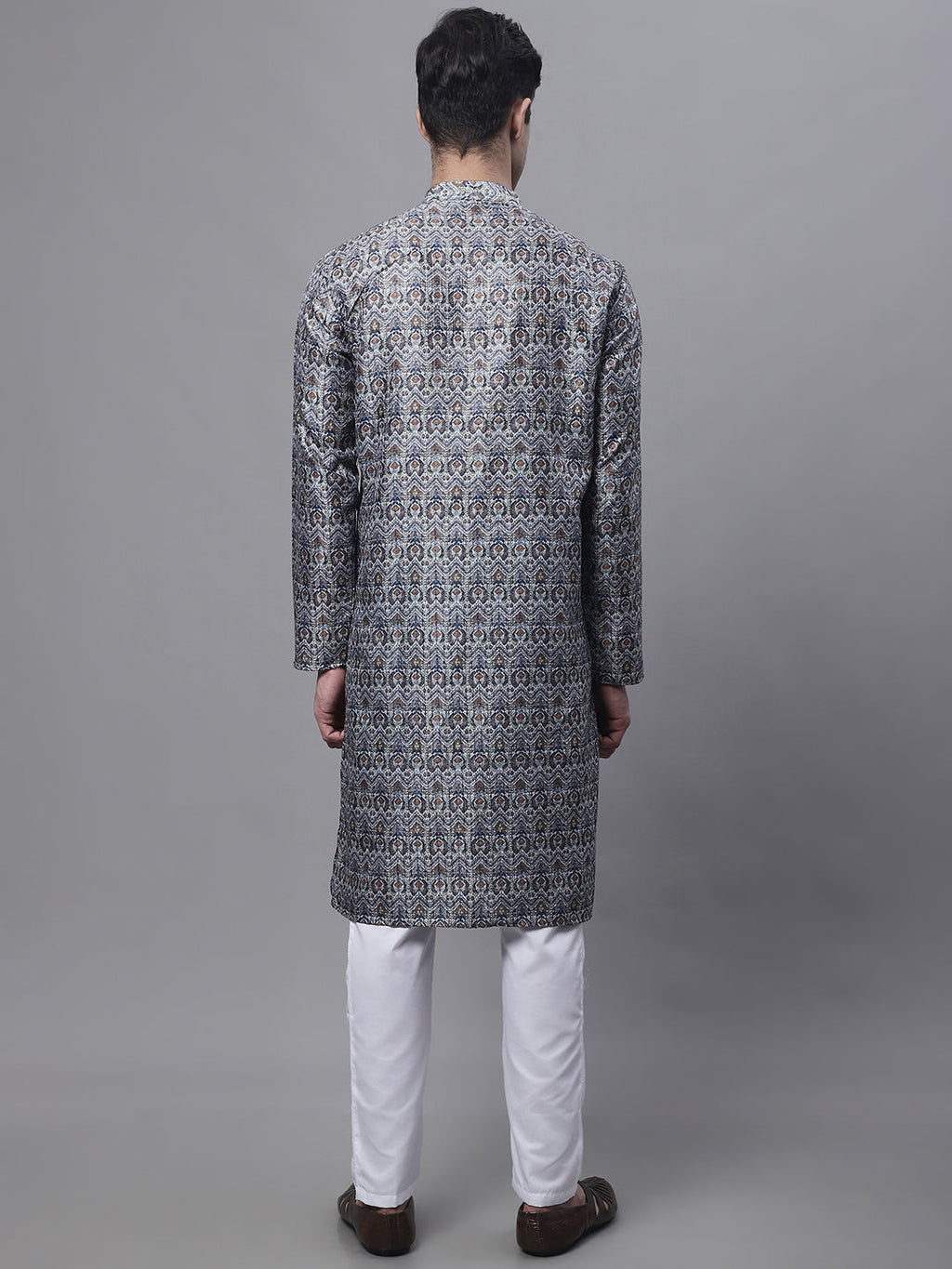 Jompers Men's Silver Digital Printed Kurta Pyjama Set