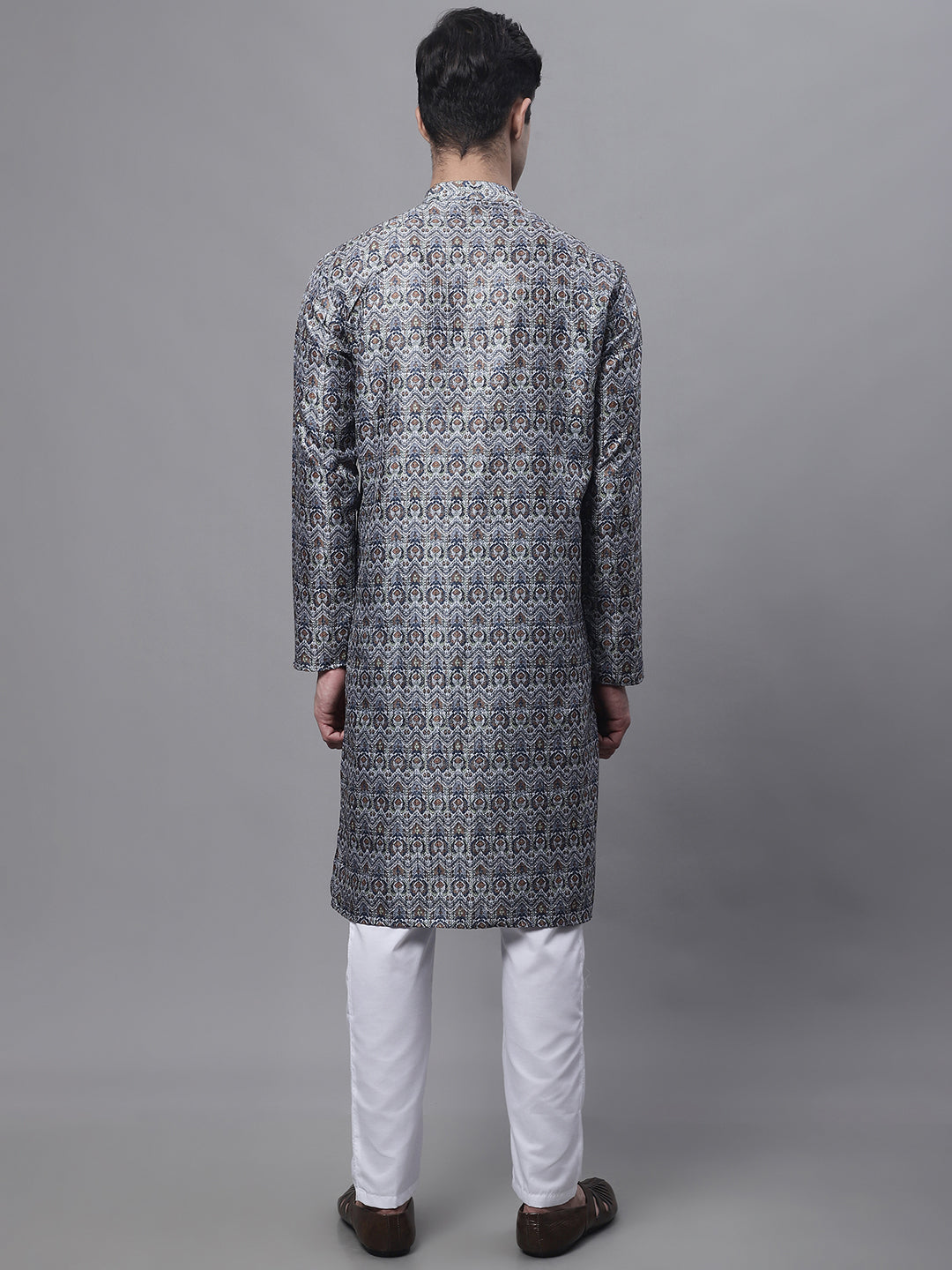 Jompers Men's Silver Digital Printed Kurta Pyjama Set