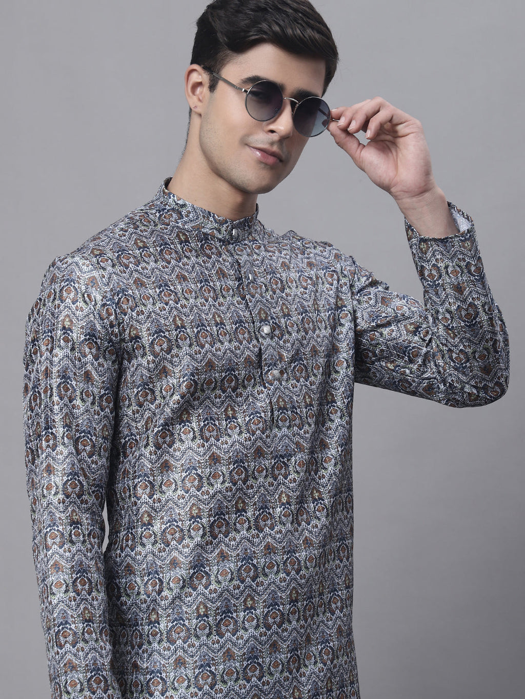 Jompers Men's Silver Digital Printed Kurta Pyjama Set
