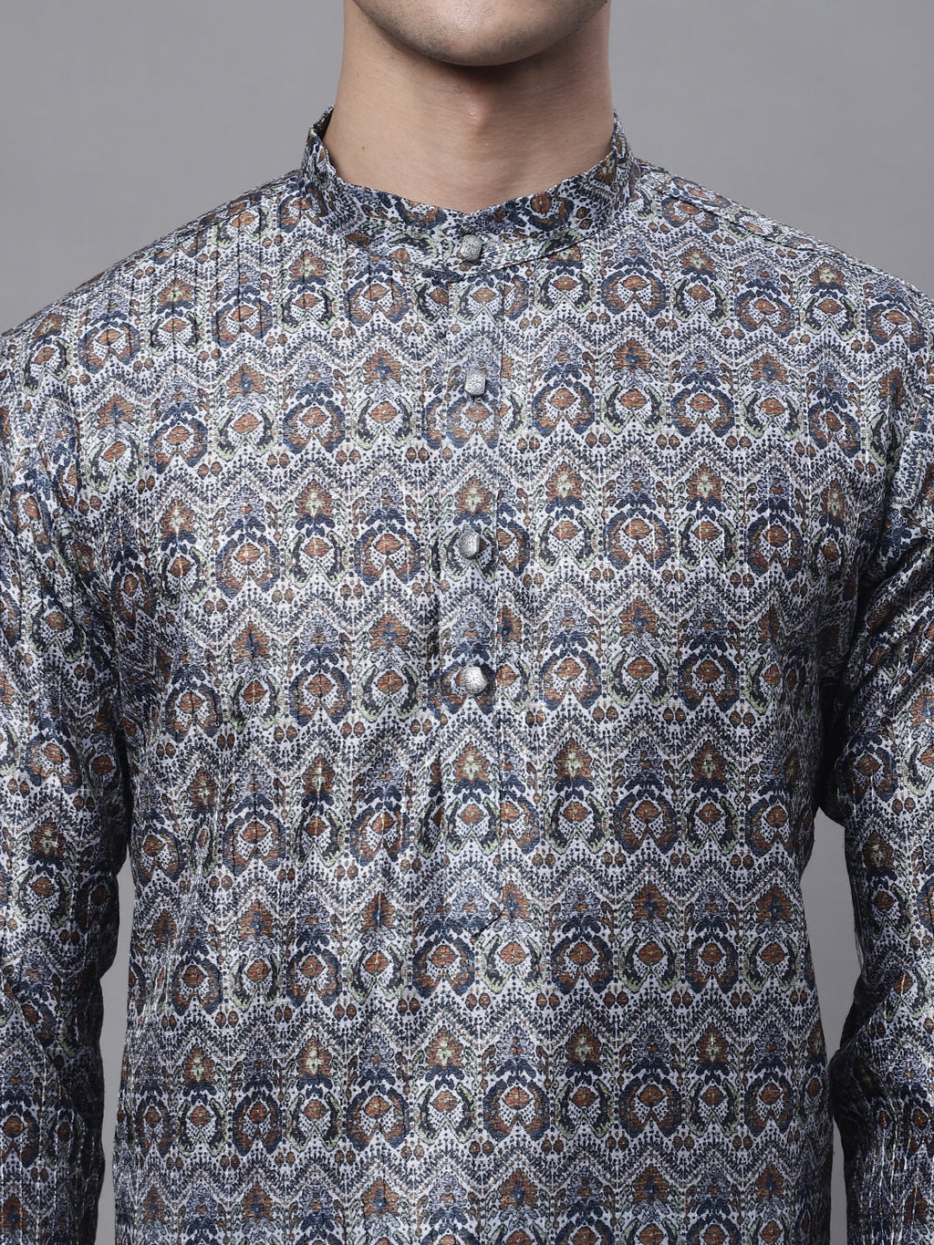 Jompers Men's Silver Digital Printed Kurta Pyjama Set