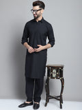 Jompers Men's Black Cotton Solid Pathani Kurta with Salwar