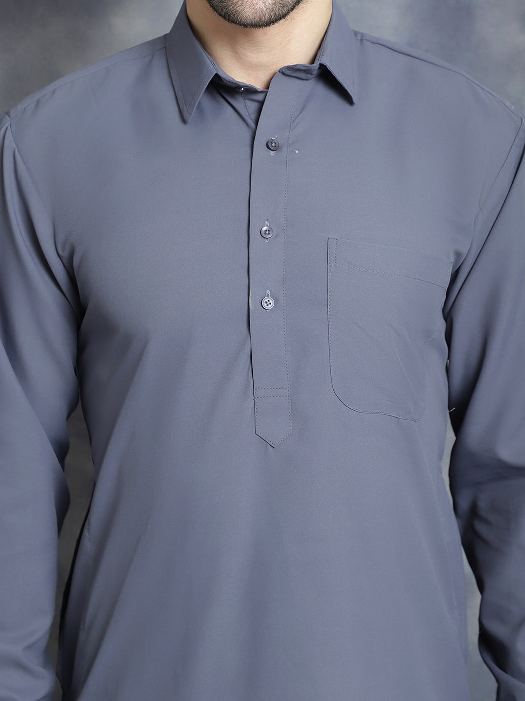 Jompers Men's Solid Pathani Kurta with Salwar - Grey