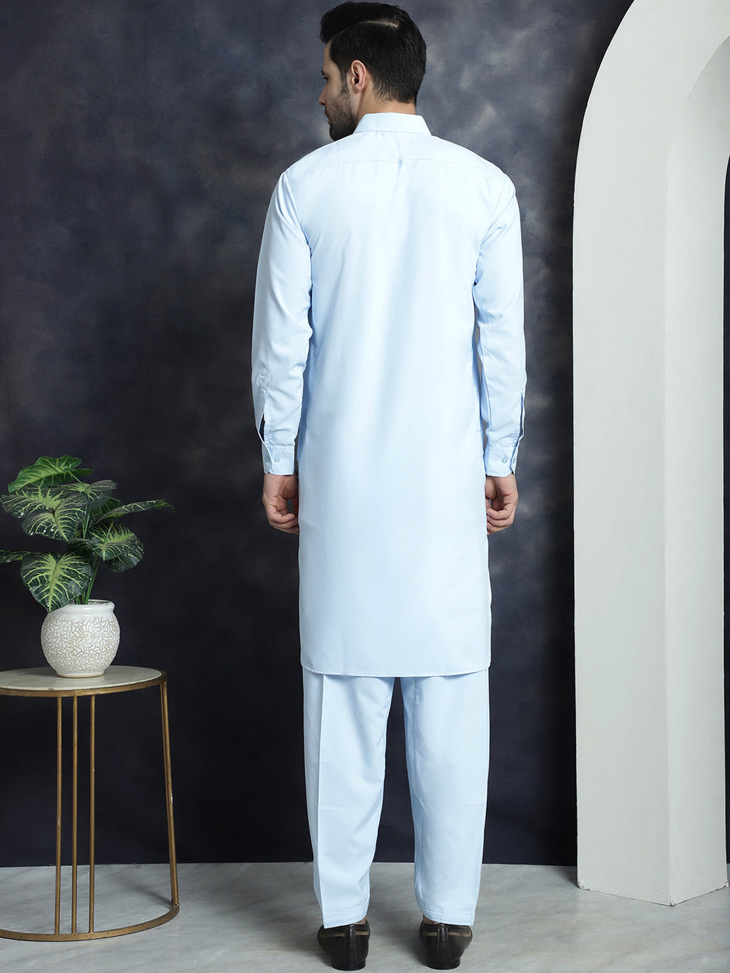 Jompers Men's Solid Pathani Kurta with Salwar - Sky Blue
