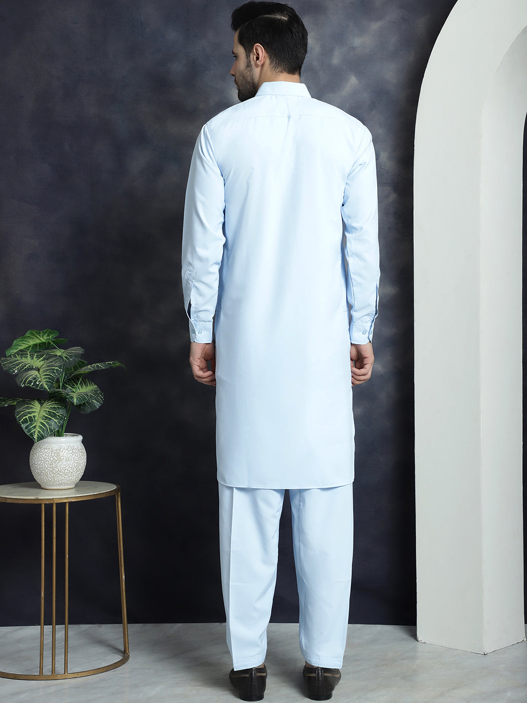 Jompers Men's Solid Pathani Kurta with Salwar - Sky Blue
