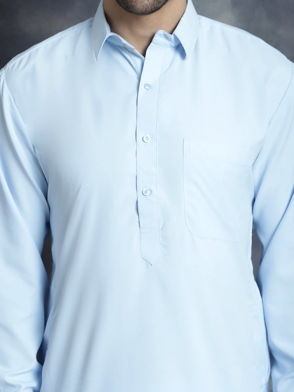 Jompers Men's Solid Pathani Kurta with Salwar - Sky Blue