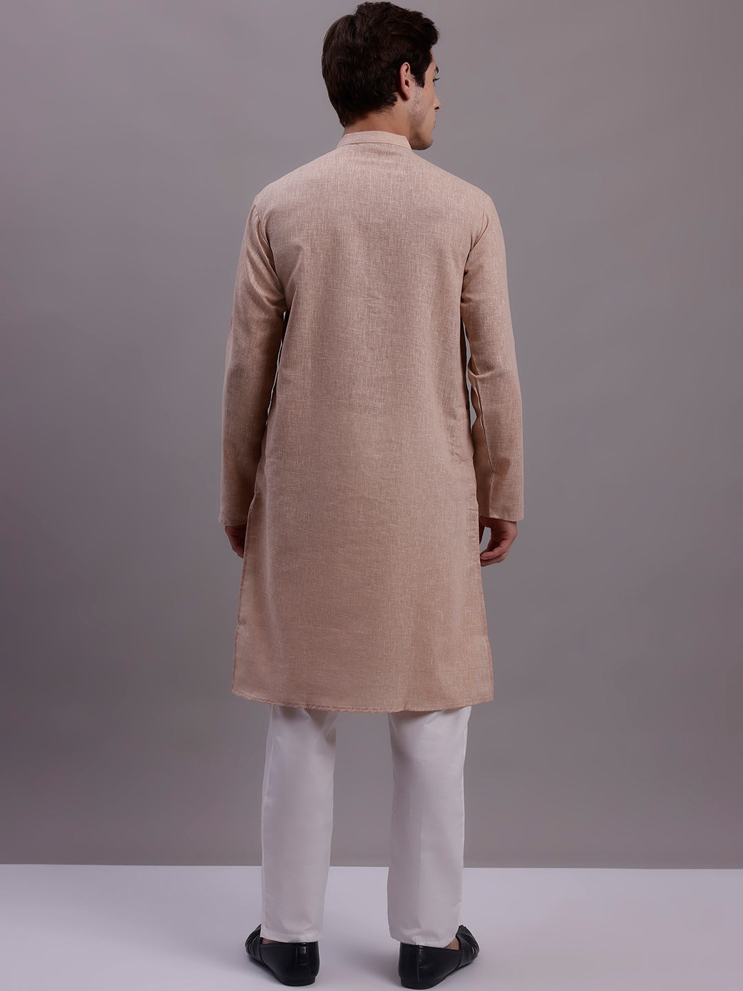 Jompers Men's Solid Pure Cotton Kurta With Pyjamas - Beige