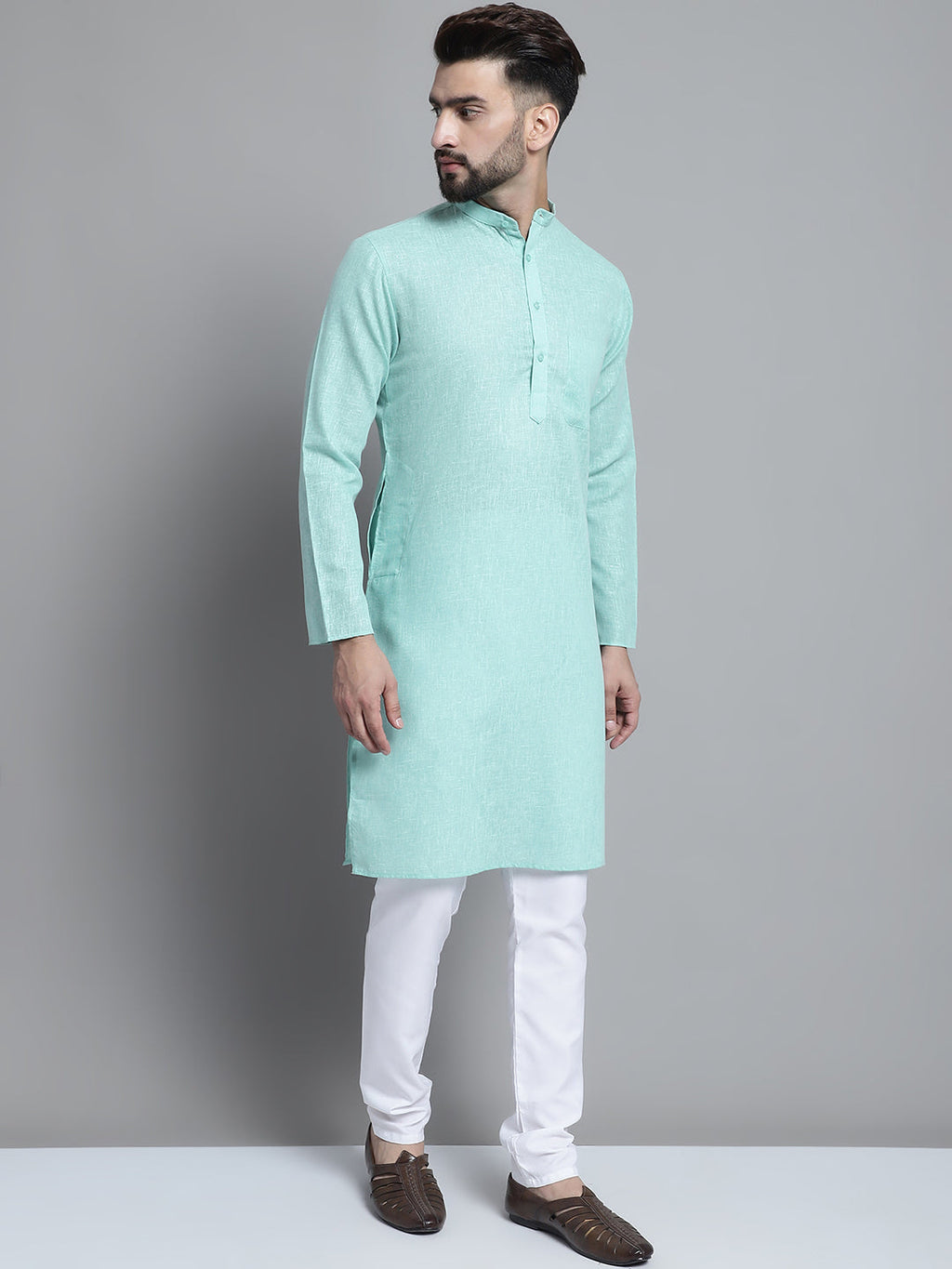 Jompers Men's Solid Pure Cotton Kurta With Pyjamas - Green