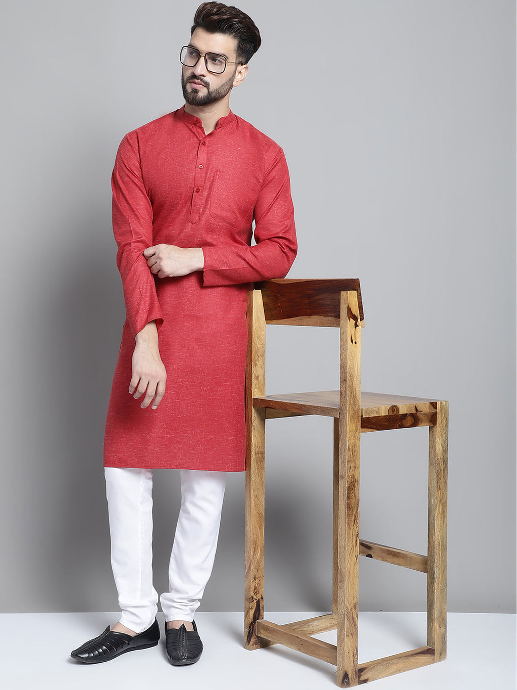 Jompers Men's Solid Pure Cotton Kurta With Pyjamas - Maroon