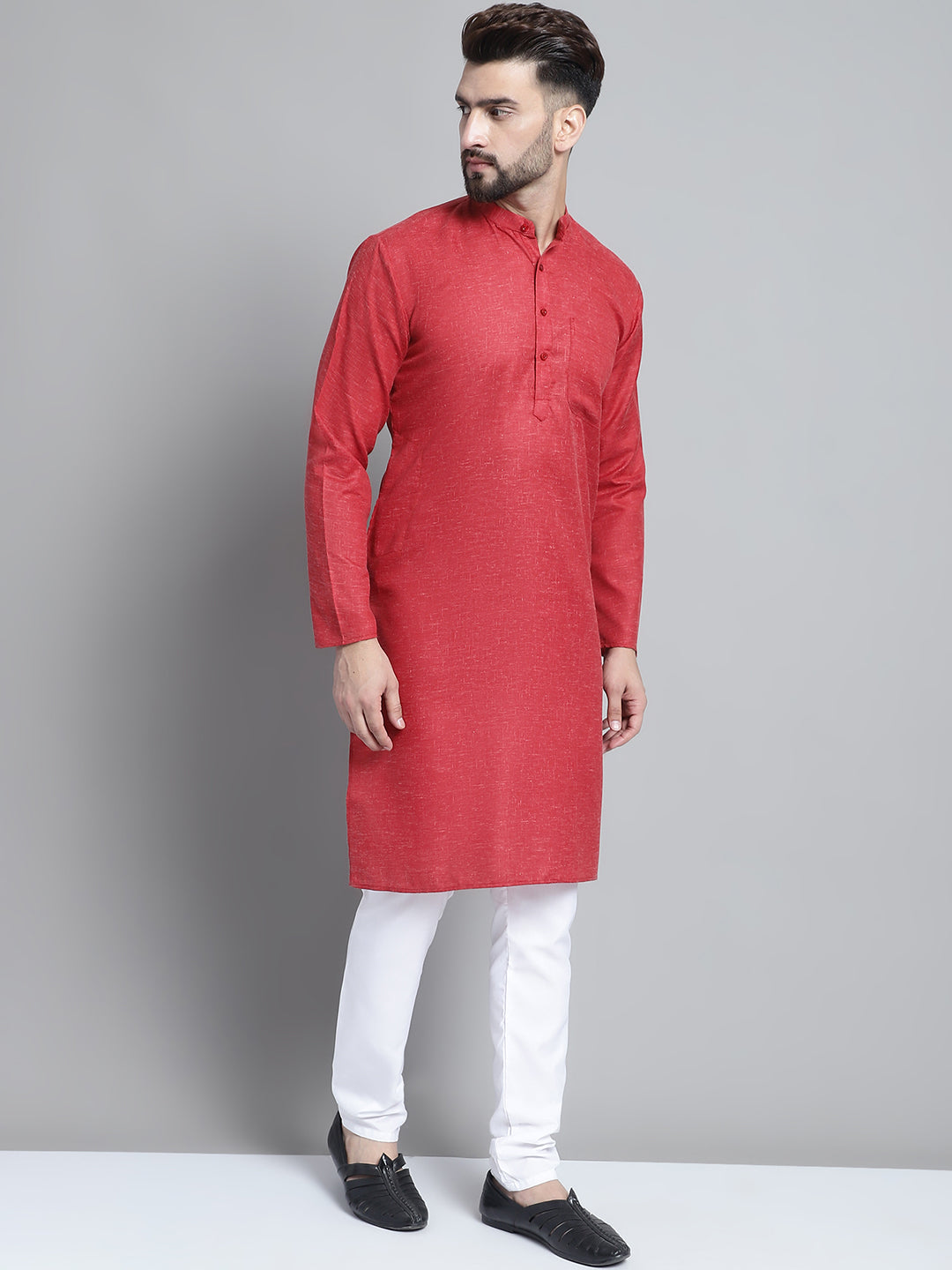 Jompers Men's Solid Pure Cotton Kurta With Pyjamas - Maroon