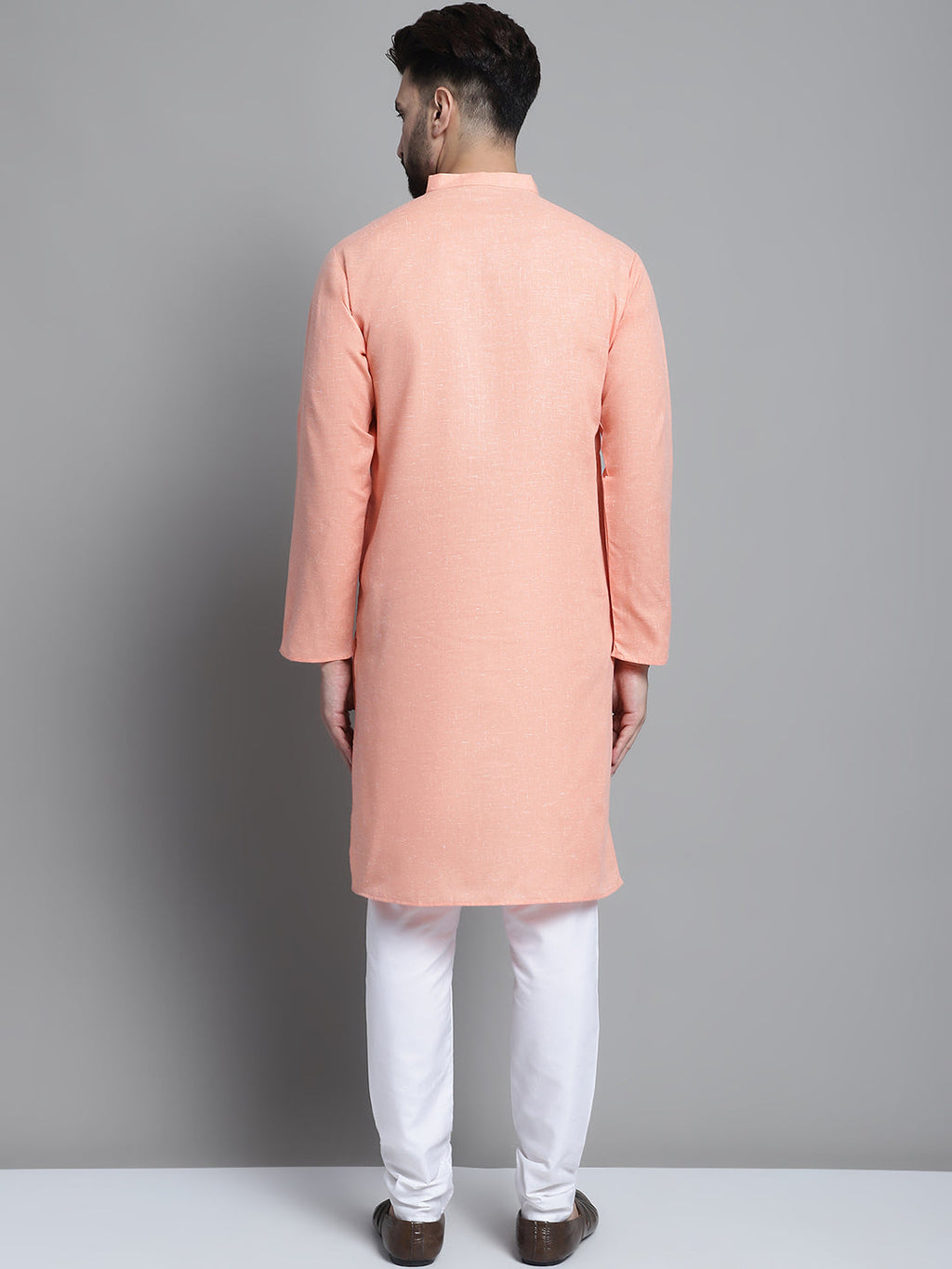 Jompers Men's Solid Pure Cotton Kurta With Pyjamas - Peach