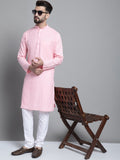 Jompers Men's Solid Pure Cotton Kurta With Pyjamas - Pink