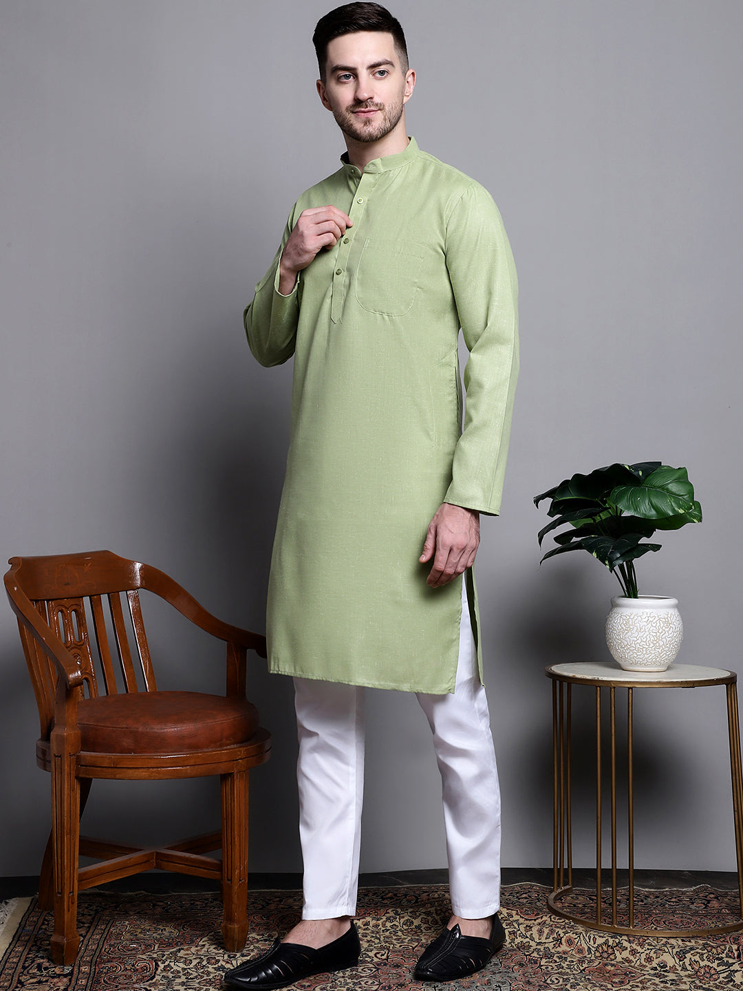 Jompers Men's Pure Cotton Kurta with Churidar - Pista