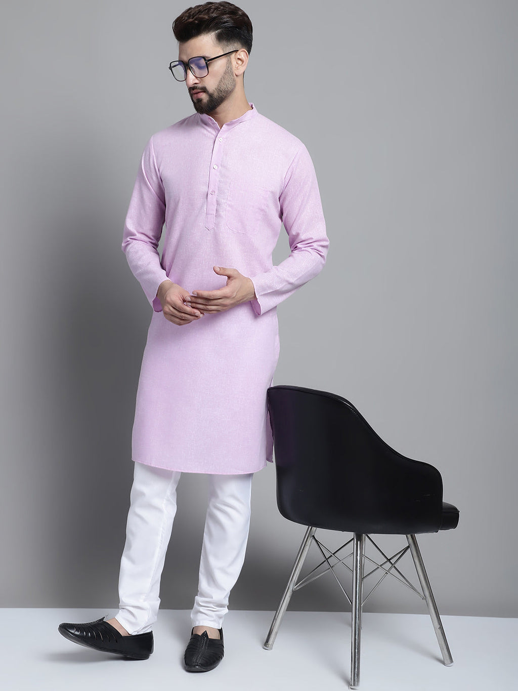 Jompers Men's Solid Pure Cotton Kurta With Pyjamas - Purple
