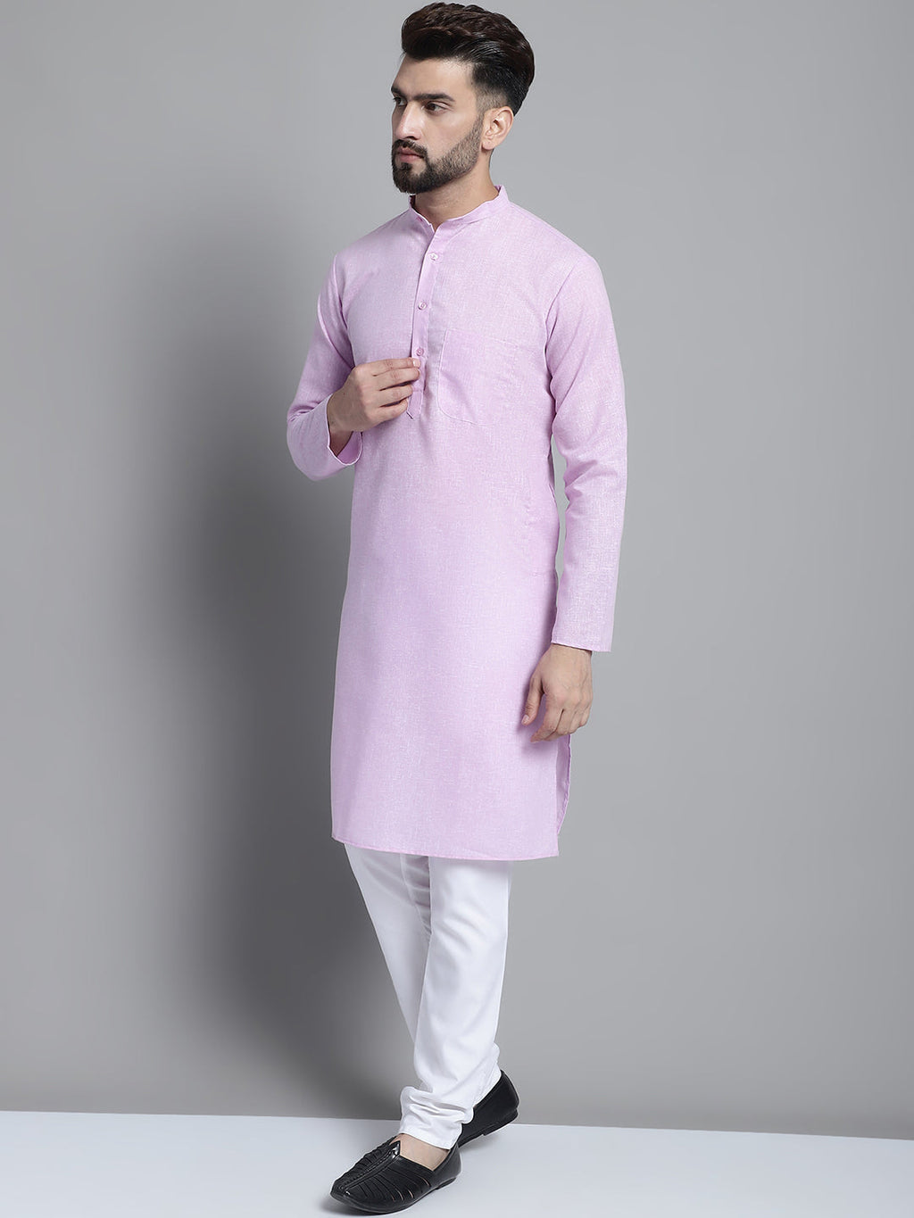Jompers Men's Solid Pure Cotton Kurta With Pyjamas - Purple