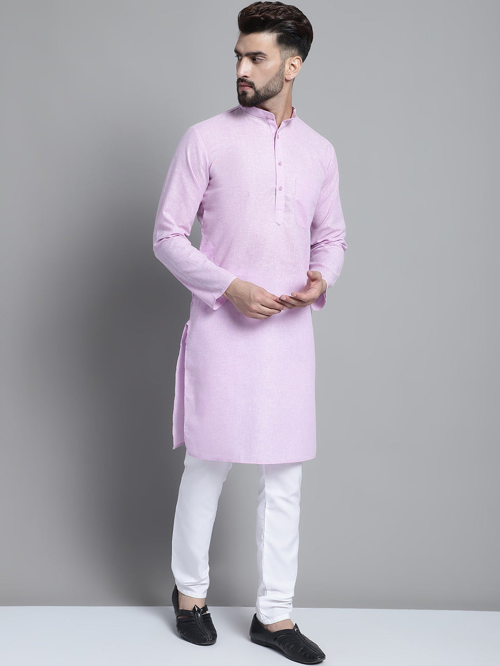 Jompers Men's Solid Pure Cotton Kurta With Pyjamas - Purple