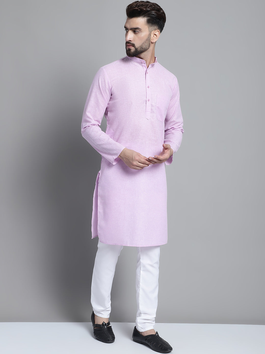 Jompers Men's Solid Pure Cotton Kurta With Pyjamas - Purple