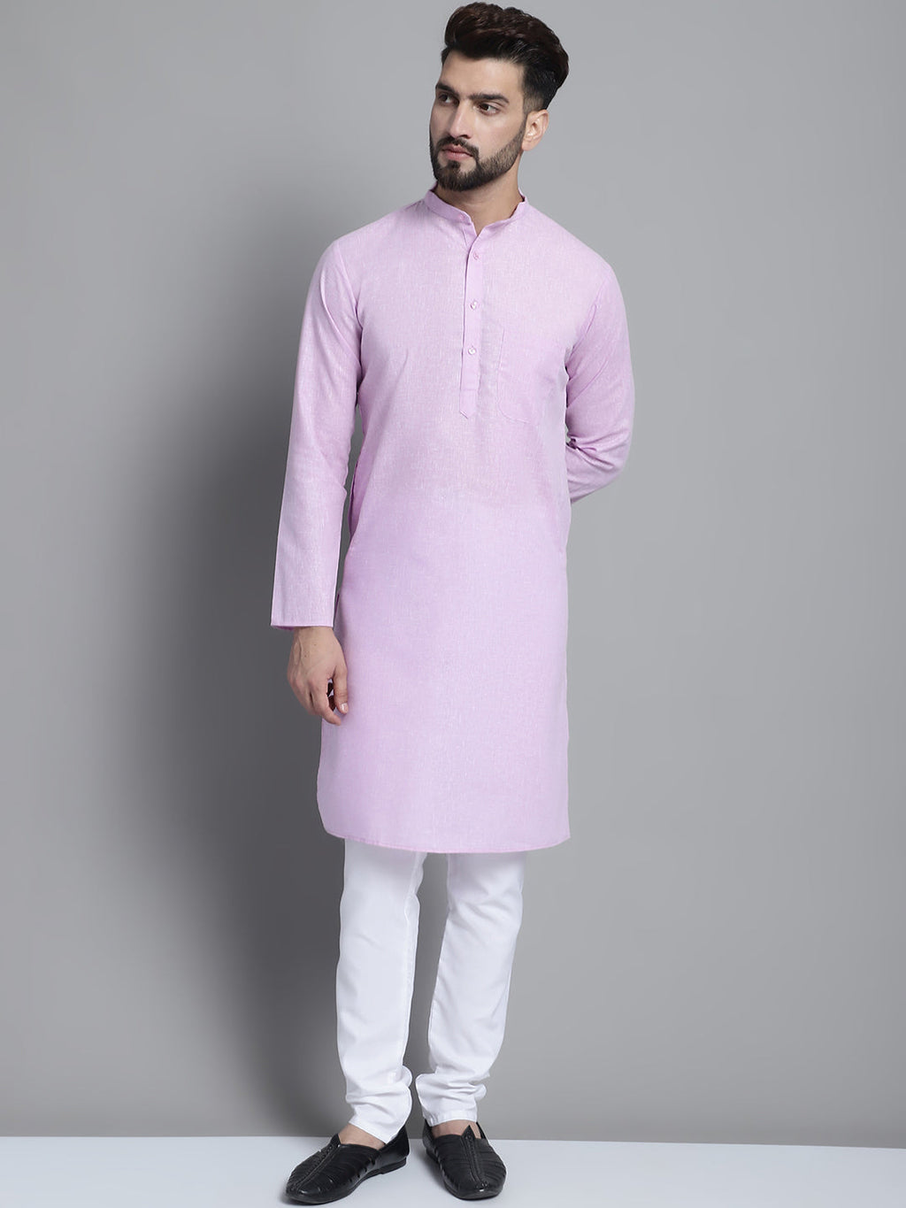 Jompers Men's Solid Pure Cotton Kurta With Pyjamas - Purple