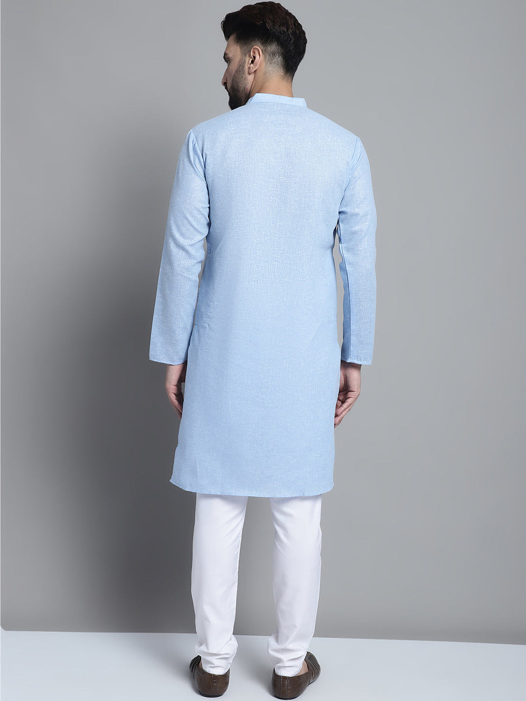 Jompers Men's Solid Pure Cotton Kurta With Pyjamas - Sky Blue