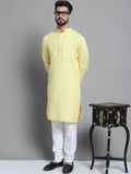 Jompers Men's Solid Pure Cotton Kurta With Pyjamas - Yellow