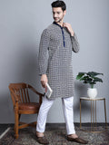 Jompers Men's Navy Blue Embroidered Kurta with Pyjama
