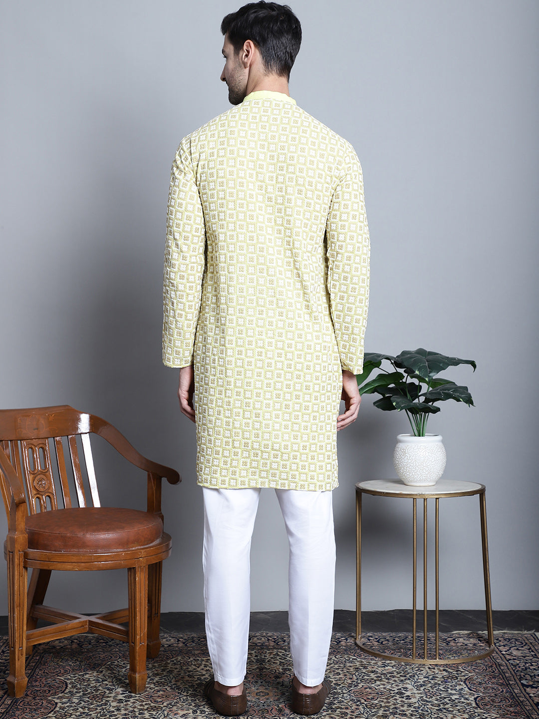 Jompers Men's Yellow Embroidered Kurta with Pyjama
