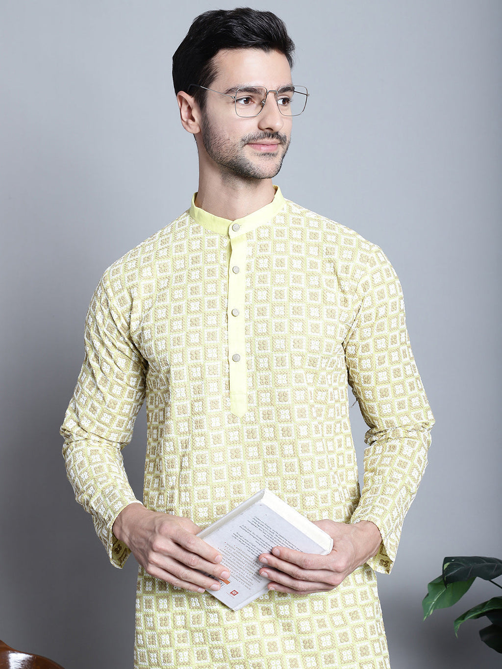 Jompers Men's Yellow Embroidered Kurta with Pyjama