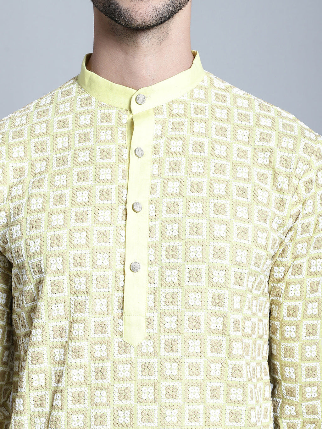 Jompers Men's Yellow Embroidered Kurta with Pyjama