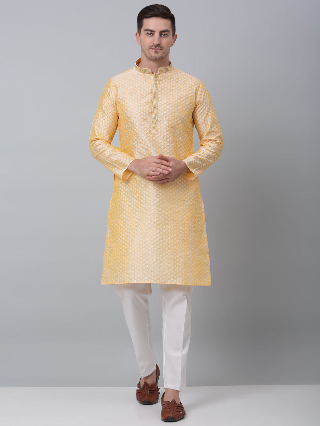 Jompers Men's Golden Collar Embroidered Kurta with Pyjama