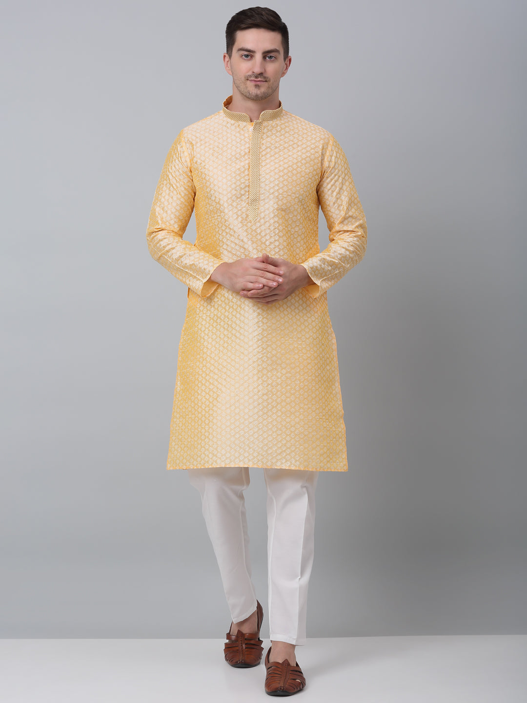 Jompers Men's Golden Collar Embroidered Kurta with Pyjama