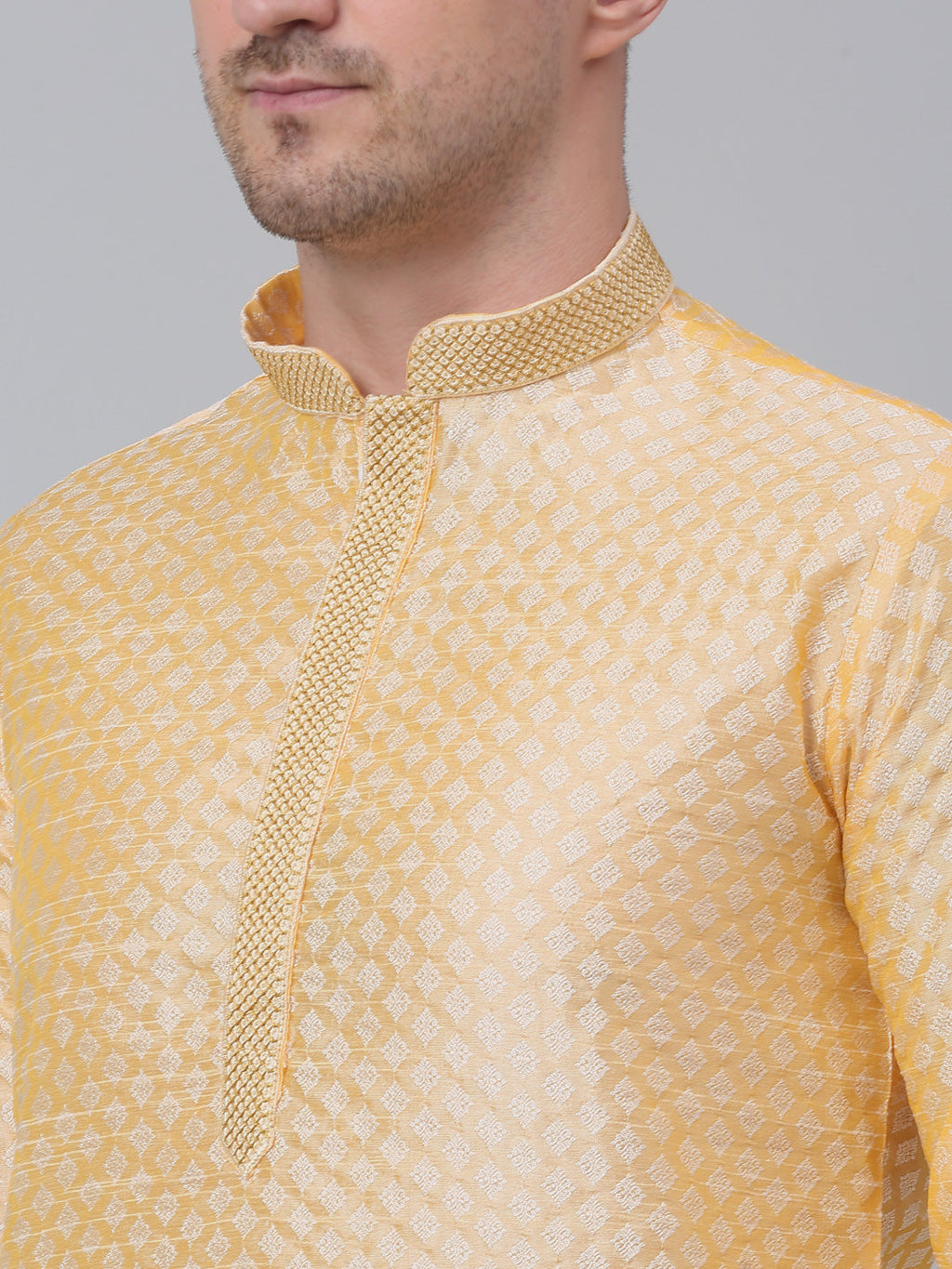 Jompers Men's Golden Collar Embroidered Kurta with Pyjama