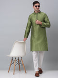 Jompers Men's Olive Green Collar Embroidered Kurta with Pyjama
