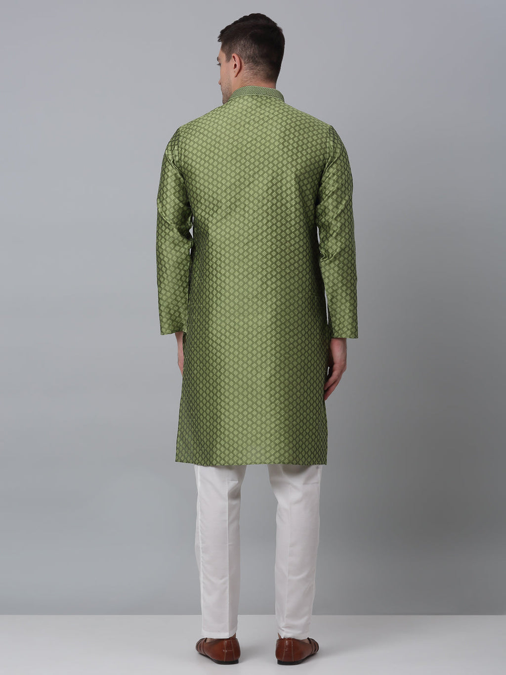 Jompers Men's Olive Green Collar Embroidered Kurta with Pyjama