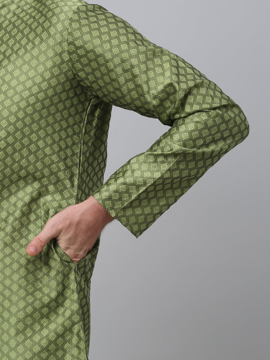 Jompers Men's Olive Green Collar Embroidered Kurta with Pyjama
