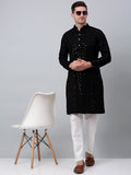 Jompers Men's Black Embroidered Sequinned Kurta with Churidar