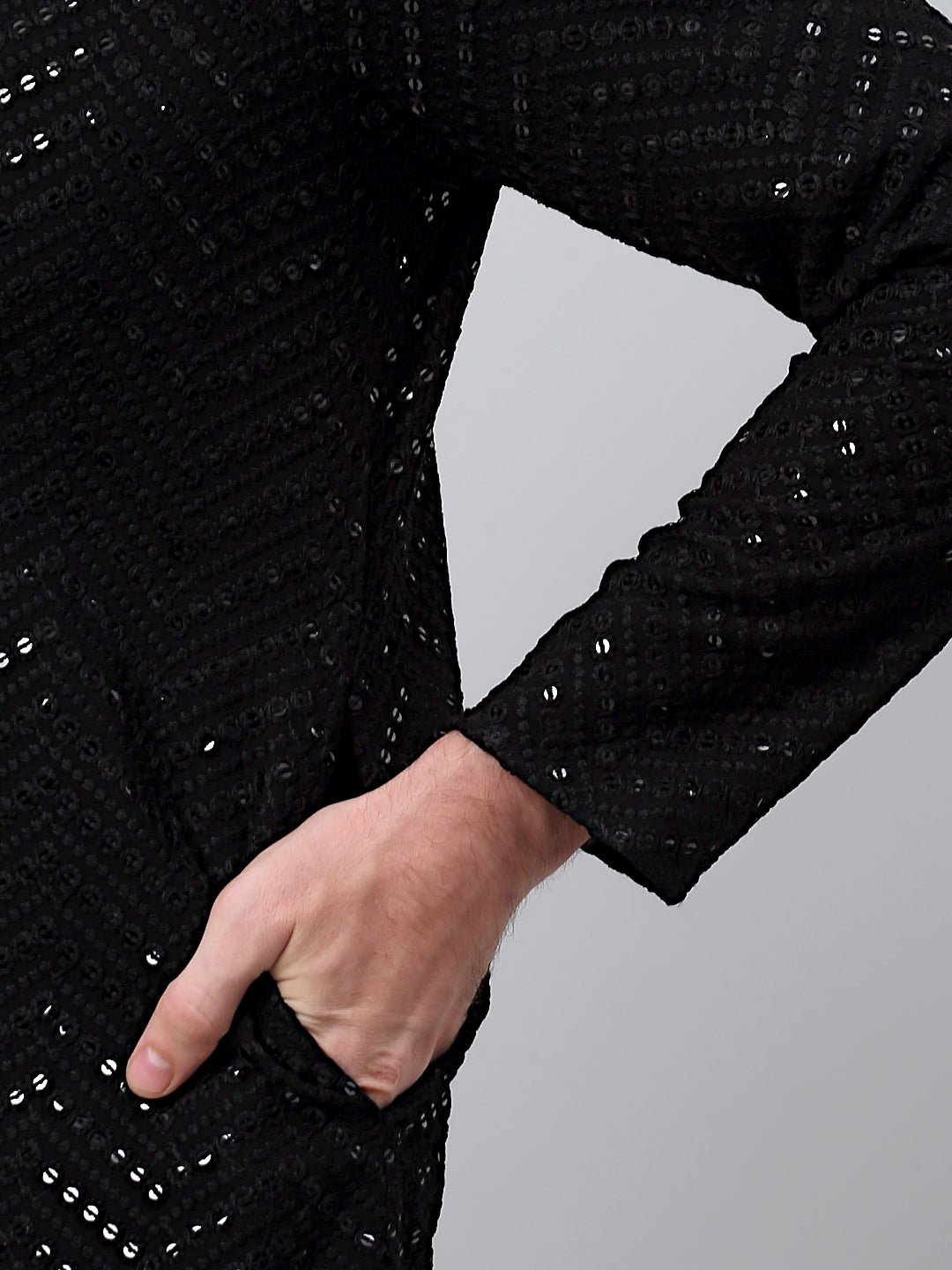 Jompers Men's Black Embroidered Sequinned Kurta with Churidar