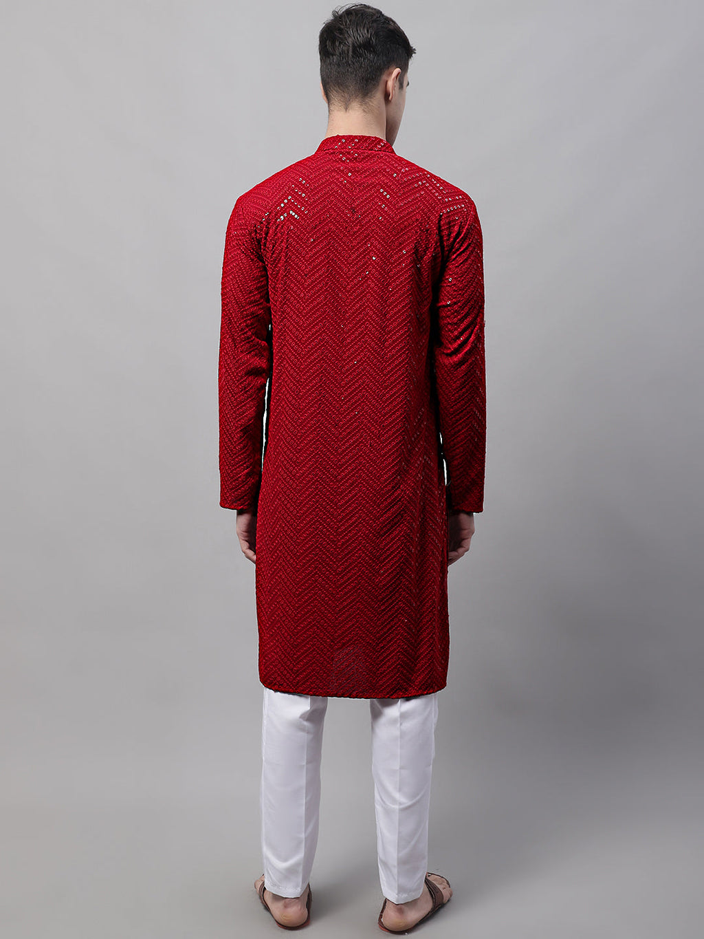 Jompers Men's Navy Blue Embroidered Sequinned Kurta with Churidar