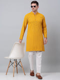 Jompers Men's Mustard Embroidered Sequinned Kurta with Churidar