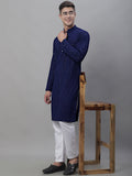 Jompers Men's Navy Blue Embroidered Sequinned Kurta with Churidar