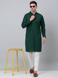 Jompers Men's Olive Green Embroidered Sequinned Kurta with Churidar