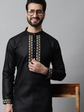 Jompers Men's Black Embroidered Kurta with Churidar