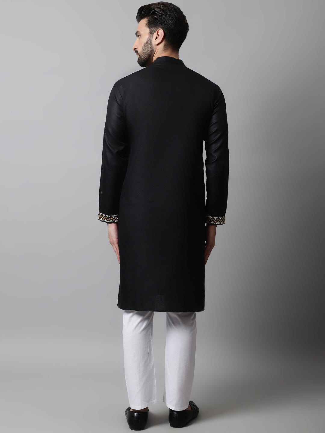 Jompers Men's Black Embroidered Kurta with Churidar
