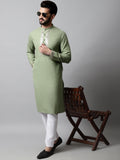 Jompers Men's Pista Green Embroidered Mirror Work Kurta with Churidar
