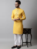 Jompers Men's Yellow Embroidered Mirror Work Kurta with Churidar