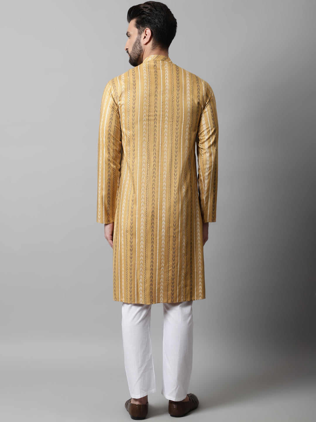 Jompers Men's Beige Foil Printed Kurta with Churidar